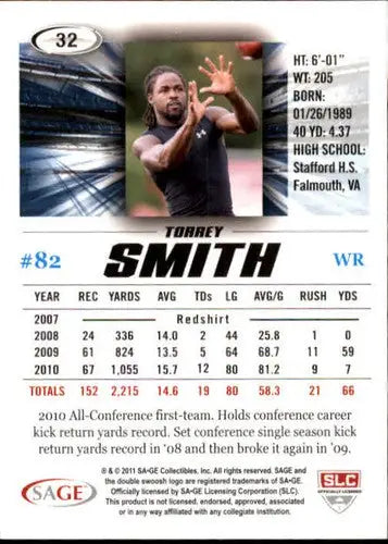 2011 SAGE Hit #32 Torrey Smith NM-MT ID:14227 - Football Card Single