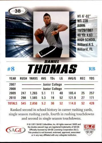 2011 SAGE Hit #38 Daniel Thomas NM-MT - Football Card Single