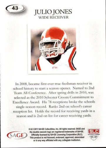 Julio Jones football card from Sage Hit series with original gloss in 2011 SAGE Hit package