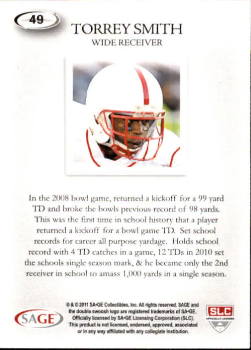 2011 SAGE Hit #49 Torrey Smith NM-MT ID:14243 - Football Card Single