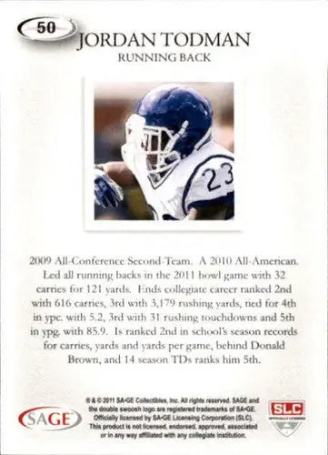 2011 SAGE Hit #50 Jordan Todman NM-MT - Football Card Single