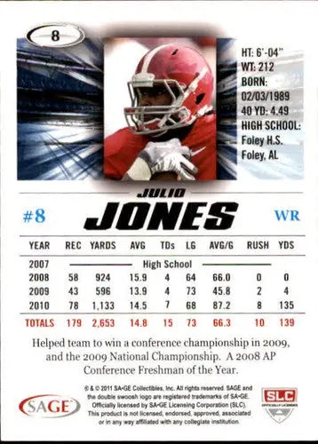 2011 SAGE Hit #8 Julio Jones NM-MT ID:73707 - Football Card Single