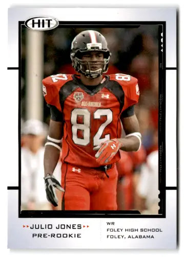 Original gloss collectible football card of Julio Jones in red jersey from Sage Hit series