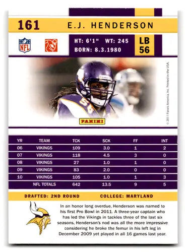 2011 Score #161 E.J. Henderson NM-MT Vikings ID:82022 - Football Card Single