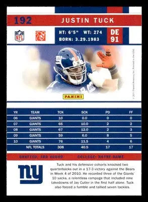 2011 Score #192 Justin Tuck - Football Card Single