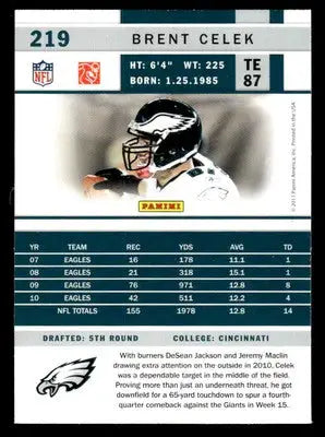 2011 Score #219 Brent Celek Scorecard - Football Card Single