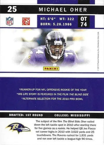 2011 Score #25 Michael Oher NM-MT Ravens ID:82019 - Football Card Single