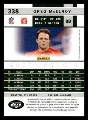 2011 Score #338 Greg McElroy Scorecard - Football Card Single