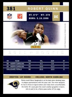 2011 Score #381 Robert Quinn - Football Card Single