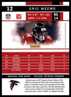2011 Score Base Eric Weems Atlanta Falcons 12