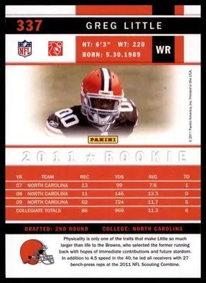 2011 Score Base Greg Little Cleveland Browns 337 RC - Football Card Single