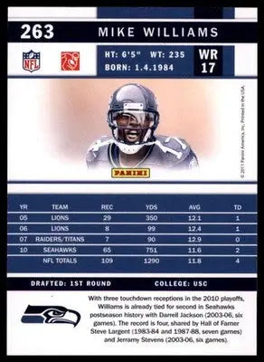 2011 Score Base Mike Williams Seattle Seahawks 263 - Football Card Single