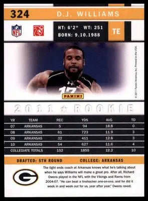 2011 Score D.J. Williams RC 324 Detroit Lions