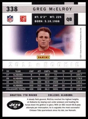 2011 Score - Glossy Greg McElroy 338 New York Jets