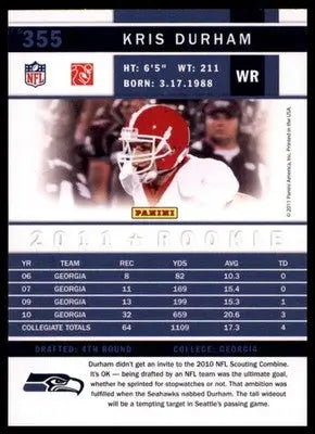 2011 Score - Glossy Kris Durham 355 Jacksonville Jaguars