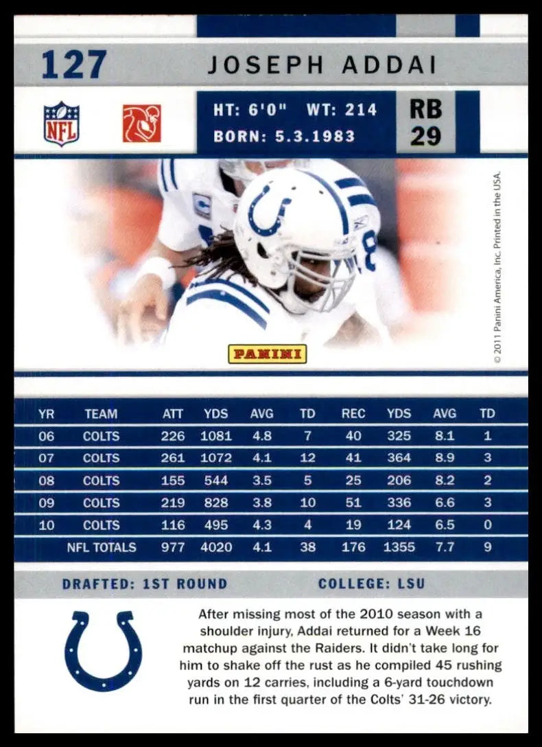 2011 Score - Joseph Addai #127