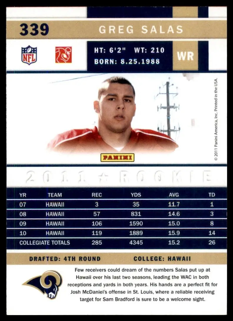 2011 Score - Rookie Greg Salas #339 (RC)