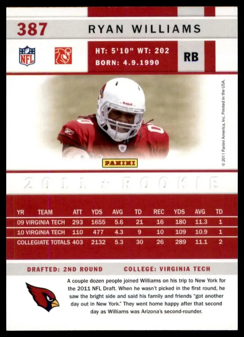 2011 Score - Rookie Ryan Williams #387 Ball in Left Arm (RC)