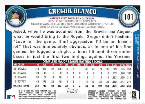 2011 Topps #101 Gregor Blanco NM-MT Royals ID:81425 - Baseball Card Single