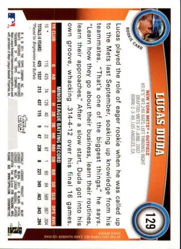 2011 Topps #129 Lucas Duda NM-MT RC Rookie Mets ID:70849 - Baseball Card Single