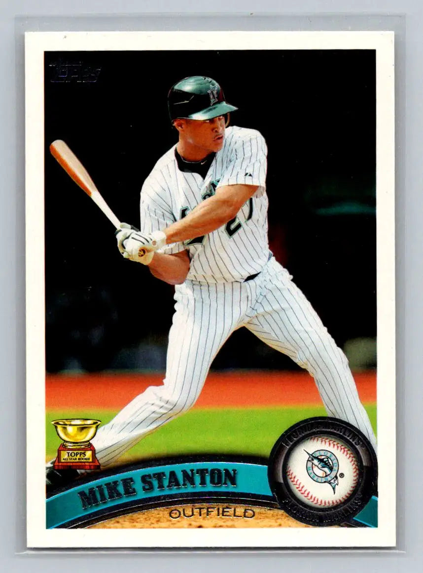 Baseball card of Mike Stanton from 2011 Topps #135a featuring Florida Marlins