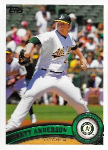 Baseball card featuring Brett Anderson pitcher with original gloss from 2011 Topps series
