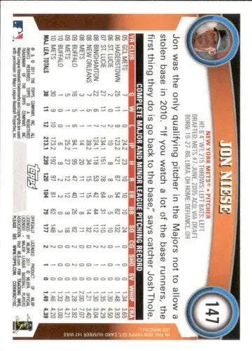 2011 Topps #147 Jon Niese NM-MT Mets ID:81426 - Baseball Card Single