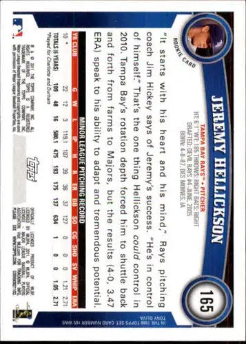 Jeremy Hellickson rookie Rays baseball card with original gloss from 2011 Topps