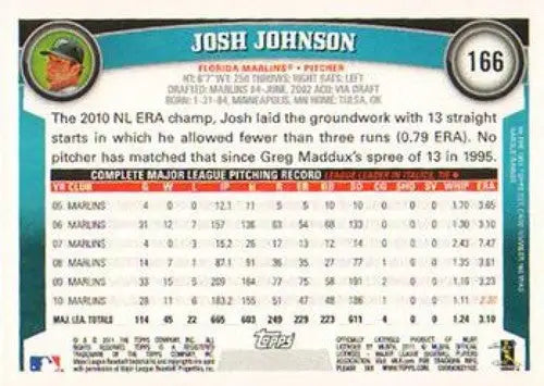 2011 Topps Josh Johnson baseball card with original gloss, NM-MT condition Mariners