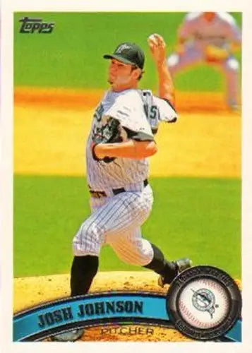 Original gloss baseball card of Josh Johnson NM-MT featuring a pitcher from 2011 Topps