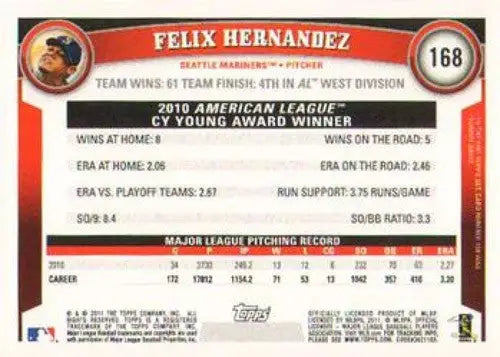 Felix Hernandez baseball card back showing original gloss and NMNT condition