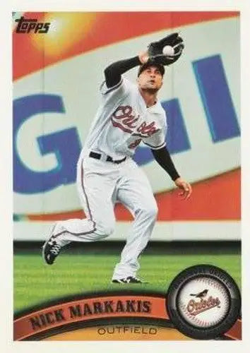Original gloss 2011 Topps Nick Markakis baseball card featuring Nick Markakis Orioles