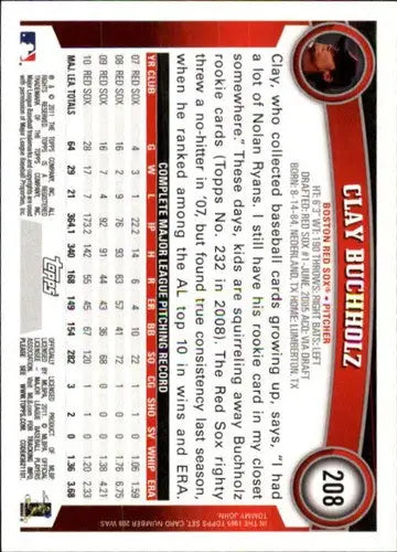 2011 Topps #208 Clay Buchholz NM-MT Red Sox - Baseball Card Single