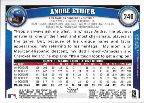 2011 Topps #240 Andre Ethier NM-MT Dodgers ID:81490 - Baseball Card Single