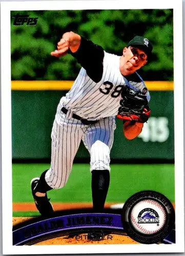 Original gloss baseball card of Ubaldo Jimenez from 2011 Topps #270 Rockies