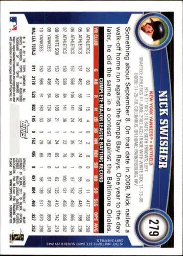 2011 Topps #279 Nick Swisher NM-MT Yankees - Baseball Card Single
