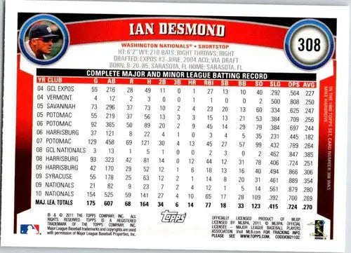 2011 Topps #308 Ian Desmond NM-MT Nationals ID:81429 - Baseball Card Single