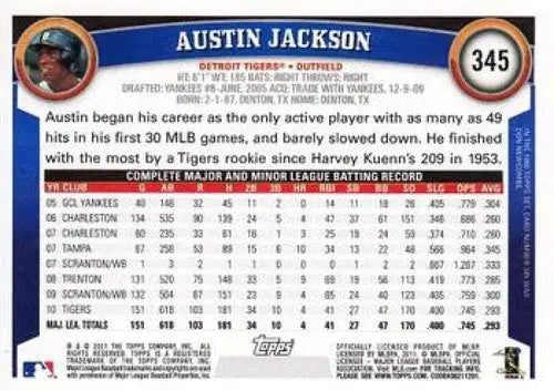 Austin Jackson baseball card from 2011 Topps #345 with original gloss and NMMT condition