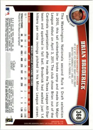 Brian Broderick baseball card with original gloss, 2011 Topps NM-MT rookie card