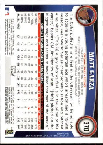 2011 Topps Matt Garza baseball card with original gloss, NM-MT condition