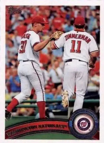 Baseball card featuring two Washington Nationals players with original gloss from 2011 Topps