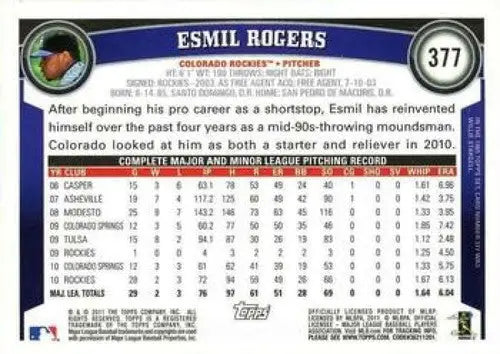 2011 Topps #377 Esmil Rogers NMMT Rockies - Baseball Card Single
