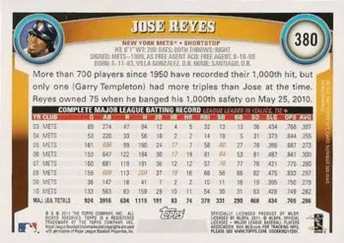 2011 Topps #380 Jose Reyes NMMT Mets ID:7326 - Baseball Card Single