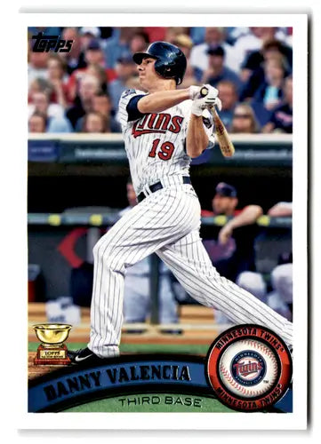 Original gloss baseball card featuring Danny Valencia rookie Twins from 2011 Topps #387