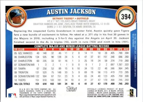 Original gloss Austin Jackson baseball card 2011 Topps NM-MT Tigers ID 72175