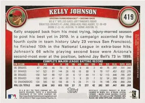 2011 Topps #419 Kelly Johnson NMMT Diamondbacks ID:7335 - Baseball Card Single