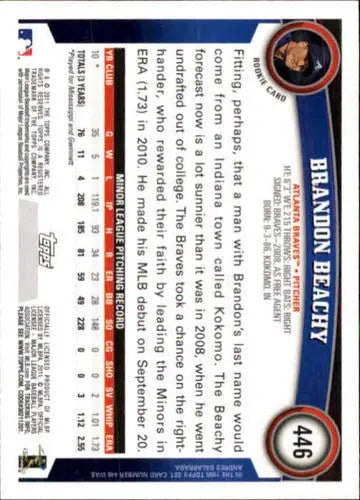 Original gloss Brandon Beachy baseball card from 2011 Topps NM-MT RC Rookie Braves
