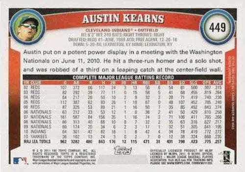 Austin Kearns baseball card with original gloss from 2011 Topps #449, NMMT condition
