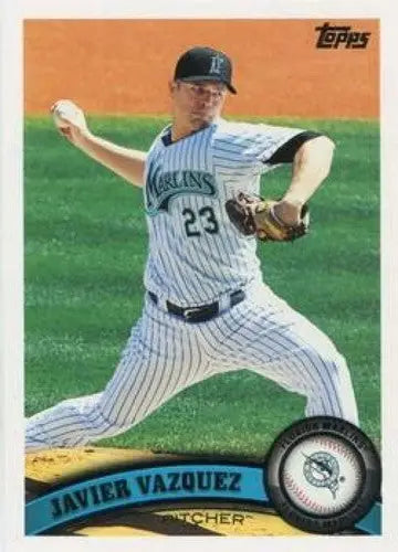 Original gloss Baseball card of Javier Vazquez NMMT from 2011 Topps Marlins ID 7348