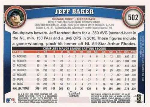 Original gloss Jeff Baker NMMT baseball card from 2011 Topps #502 Cubs